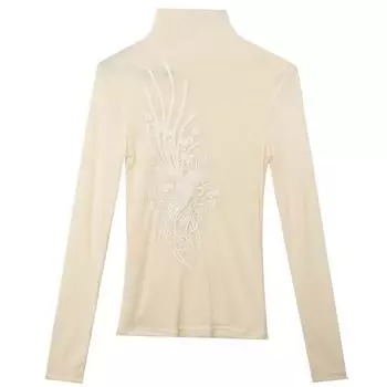 Базовая рубашка с высоким воротом для женщин, осенняя вышитая сетчатая футболка с длинными рукавами и модным облегающим кроем S