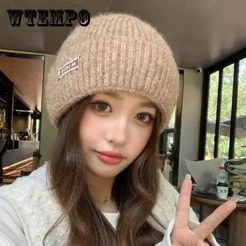 Базовая шапка-бини, модные однотонные вязаные шапки, эластичная шапка-череп, теплые шапки с манжетами для женщин, повседневное использование, осень и зима one size