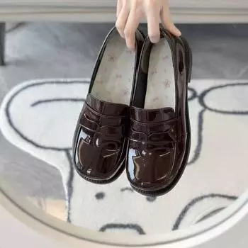 Базовая униформа Колледж Обувь Обувь с квадратным носком Милая Светлая горловина Женские одинарные туфли 35 бордовый