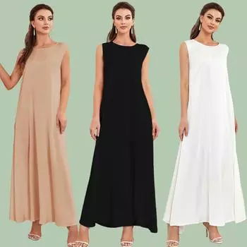 Базовое простое платье Высококачественные платья-комбинации без рукавов Простая одежда XXL белый