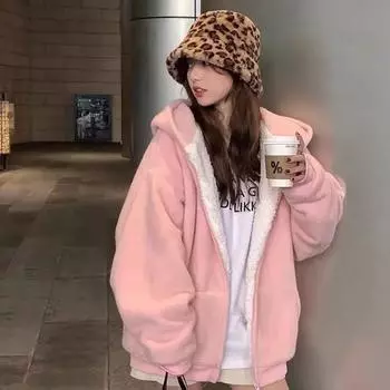 Базовые куртки женские с капюшоном розовые однотонные простые универсальные шикарные толстые зимние теплые повседневные студенческие мягкие M чёрный