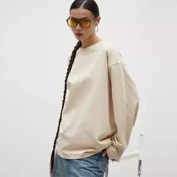 Базовые повседневные хлопковые футболки с круглым вырезом, женские осенние свободные топы с длинными рукавами, мягкие универсальные однотонные пуловеры большого размера S белый