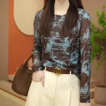 Базовые выпуски футболки женские дизайнерские Sense Printing Blouse женские легкие роскошные модные рубашки темперамент универсальные Ms. Футболка Tide S синий