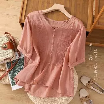 Базовые выпуски футболки женские для мам среднего возраста ретро топы женские вышитые летние новые футболки большого размера с короткими рукавами