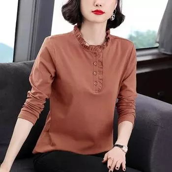 Базовые выпуски футболок женские среднего возраста для мам осенние топы футболка женская с длинными рукавами внутренняя тонкая секция нижняя рубашка Tide M