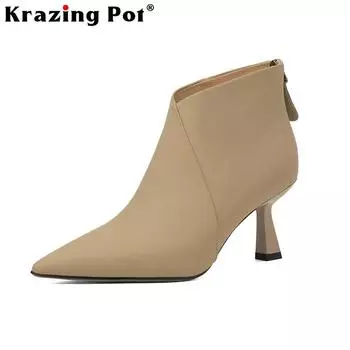 Базовые зимние ботильоны из натуральной кожи на высоком каблуке для взрослых 34 чёрный