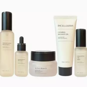 Базовый набор косметики Incellderm из 5 предметов (усилитель сыворотка крем масло туман успокаивающий гель)