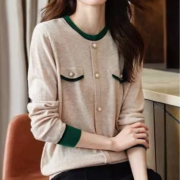 Базовый свитер с длинными рукавами для женщин, осенний базовый топ, вязаные пуловеры и свитера с длинными рукавами, весна-осень one size чёрный