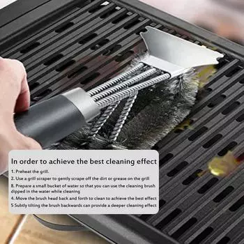 BBQ Grill Cleaning Brush Scraper Barbecue Duty Cleaner Kit Stainless Steel Bristles Cooking Tools Charcoal Cleaner With Spatula синий