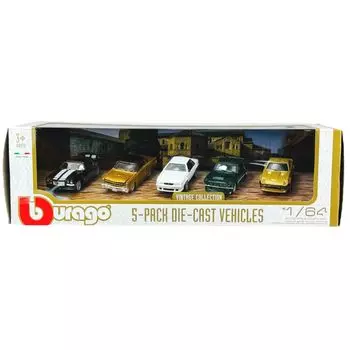 Bburago Vintage Collection Набор из 5 мини-автомобилей, литой автомобиль, готовый продукт, VA 1/64 18-59150