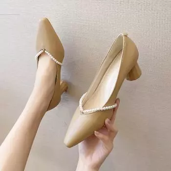 BCEBYL/летние модные сандалии на остром массивном каблуке с жемчужным украшением, новые элегантные пикантные вечерние туфли на высоком каблуке для банкетов для женщин 35