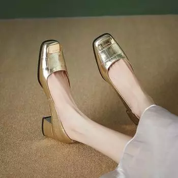 BCEBYL/летняя модная женская обувь на толстом каблуке с квадратным носком и металлическими украшениями, новые элегантные туфли на высоком каблуке для банкетной вечеринки 40