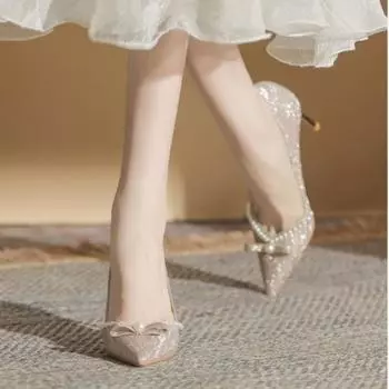 BCEBYL/летняя модная женская обувь с острым носком на шпильке с жемчужным бантом, пикантная элегантная обувь на высоком каблуке для банкетной вечеринки и свадьбы 34