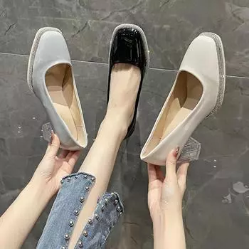 BCEBYL/Новая элегантная женская обувь с квадратным носком на толстом каблуке и неглубоким горлом, украшенная стразами, пикантная модная обувь на высоком каблуке для банкетной вечеринки 34