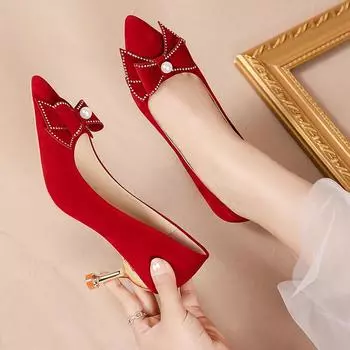 BCEBYL/Новая элегантная женская обувь с острым носком и жемчугом, украшенная бантом, осенняя модная обувь на высоком каблуке для свадьбы, банкета и вечеринки, Zapatos Mujer 34