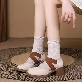 BCEBYL/Новая модная женская обувь с круглым носком и квадратным каблуком с перекрестным ремешком, пикантные элегантные удобные повседневные вечерние туфли на высоком каблуке 35