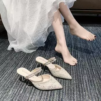 BCEBYL/Новая женская обувь, модные сандалии, женские элегантные вечерние сандалии с острым носком и блестками, женские банкетные тапочки на высоком каблуке 35