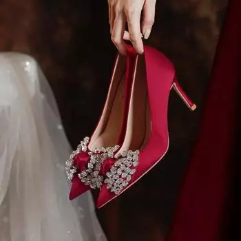 BCEBYL/Новинка, элегантная женская обувь с острым носком на шпильке, украшенная стразами и бантом, пикантная модная обувь на высоком каблуке для свадебной банкетной вечеринки 34