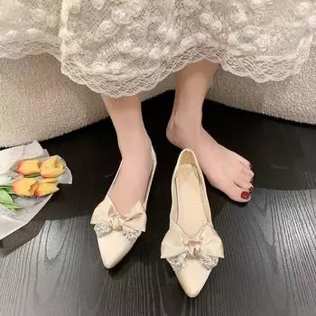 BCEBYL/Новые модные сандалии с острым носком и жемчугом и стразами, украшенные бантом, летние элегантные удобные женские туфли на мягкой подошве на плоской подошве 35