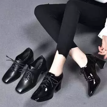 BCEBYL/Новые модные женские туфли на высоком каблуке, женские кожаные туфли на высоком каблуке со шнуровкой и квадратным каблуком, обувь для женщин, Zapatos De Tacon Mujer 38