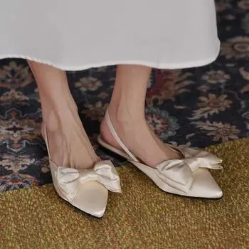 BCEBYL/Новые однотонные модные сандалии с острым носком и бантом, сексуальные элегантные повседневные удобные женские туфли на плоской подошве 35