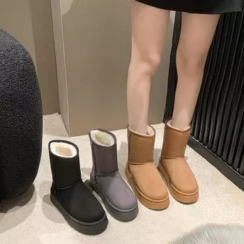 BCEBYL осень и зима мода новые однотонные теплые круглые носки плюс бархат удобные женские короткие ботинки на толстой подошве 39