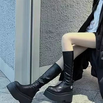 BCEBYL осень и зима мода новые повседневные популярные кожаные однотонные толстые женские сапоги с круглым носком удобные 35