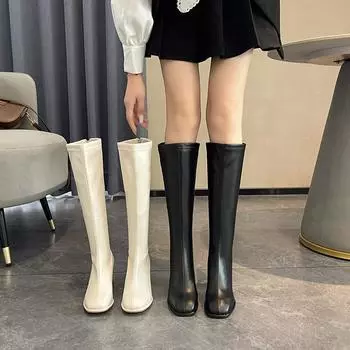 BCEBYL осень и зима мода новые сексуальные молнии квадратный носок однотонные удобные толстый каблук женские сапоги Zapatos Mujer 35