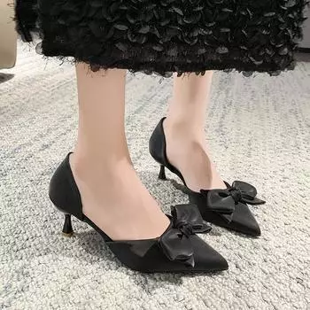BCEBYL Туфли на высоком каблуке с закрытым носком Летние босоножки Женские туфли на шпильках Женские туфли с бантом и острым носком Повседневные сексуальные туфли для банкета 34