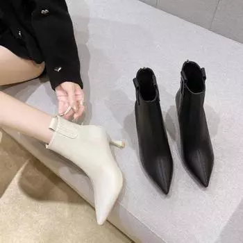 BCEBYL/весенне-осенние модные новые пикантные однотонные бархатные теплые женские короткие ботинки на шпильке с застежкой-молнией, Zapatos Mujer 34