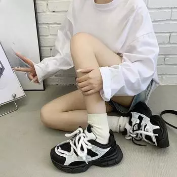 BCEBYL весенне-осенняя модная новая однотонная повседневная и удобная женская спортивная обувь для бега на толстой подошве с неглубоким горлышком 35