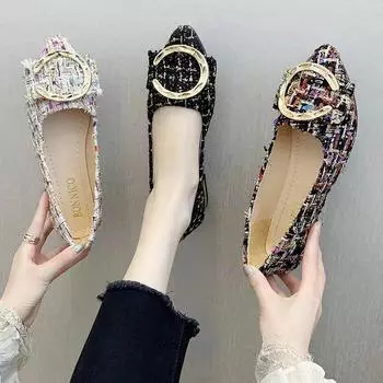 BCEBYL/весенне-осенняя повседневная модная тканевая обувь с острым носком и толстым каблуком, удобная простая декоративная женская обувь с металлом 35