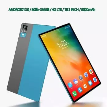 BDF 10,1-дюймовый планшетный ПК на базе Android 12, 8 ГБ ОЗУ, 256 ГБ ПЗУ, сетевой телефон 4G LTE, планшеты, Bluetooth, Wi-Fi, GPS, планшетный ПК на базе Android 10.1 серебряный