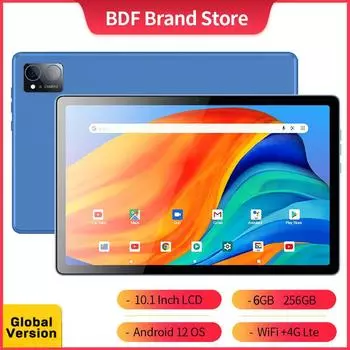 BDF P60 10,1-дюймовый планшет Android 12 2000x1200 Octa Core 6 ГБ ОЗУ 256 ГБ ПЗУ 4G Network AI Speed-up Tablets PC Google Dual Wifi 8000 мАч Standard version-Cover синий