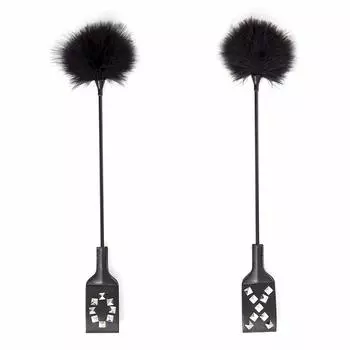 BDSM Adult Sex Toys, Fun Black Feathers Hand Racket, Flirting SP, Tapping and Training Toys, Couples Passionate Flirting Props,Short Leather Whip