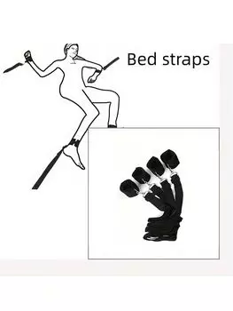 BDSM bed with restraints and plush sex toys, flirtatious handcuffs and ankle shackles, Sm self-restraint