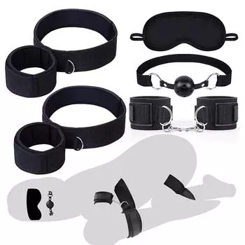 БДСМ бондаж пары секс игрушки наручники на лодыжки БДСМ комплект кляп-мяч повязка на глаза секс ограничения взрослые секс игрушки для женщин пара 5pcs