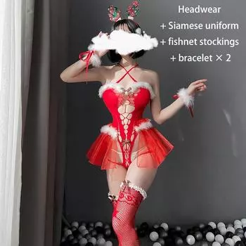 БДСМ костюмы для косплея, ажурный наряд, искушение, нижнее белье, сексуальное женское белье, красное рождественское боди в сеточку для женщин, комплект с бюстгальтером One Size