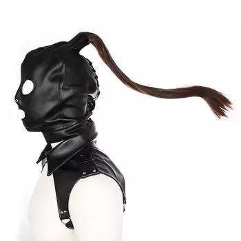 БДСМ Секс Маска Игрушки Для Взрослых Фетиш Секс Игрушки Раб Кожаный Головной Убор с Париком