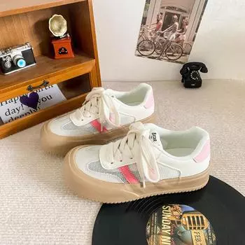 BE-6720 latex insole/thick sole ugly cute big head board shoes women s summer breathable mesh white shoes niche mesh shoes 35