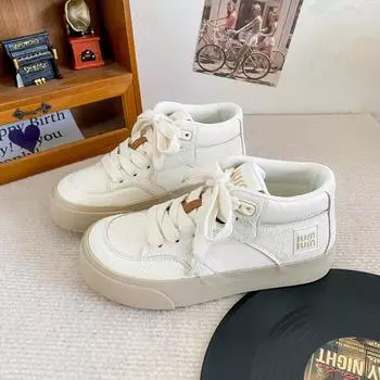 BE-6765 latex insole/autumn new high-top board shoes women s platform 2024 new versatile Korean version big head shoes 35 чёрный