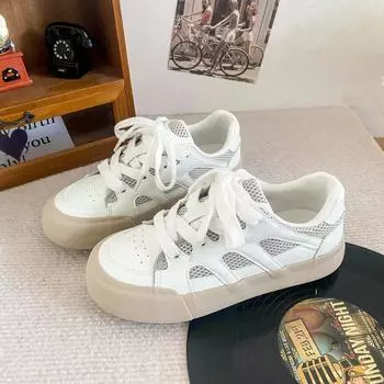 BE-6775 latex insole/platform white shoes women s mesh breathable 2024 new board shoes casual bread women s shoes 35 розовый