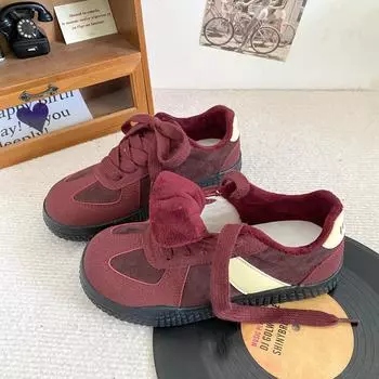 BE-6799 Winter New Cotton Shoes Women s Two Cotton Warm Niche Board Shoes 2024 New Korean Version Retro Dexun Shoes 35 красный