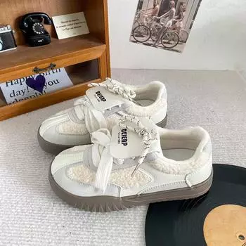 BE-6807 Флип-ботинки из хлопка, женские туфли, зимняя теплая обувь 2024 года, новые универсальные туфли из бархата и белого цвета 35 розовый