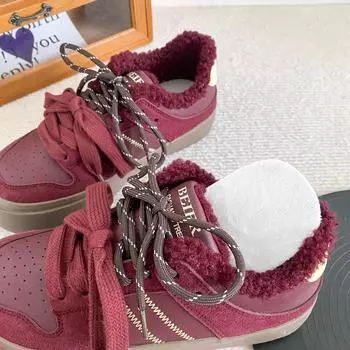 BE-6816 pair of shoelaces winter velvet board shoes women s shoes winter warm thick velvet training shoes casual cotton shoes casual 35 красный