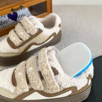 BE-6819 Туфли из овечьей шерсти на липучках, флисовые, толстые, женская обувь, зимняя, теплая, хлопковая обувь, нишевая, повседневная, оригинальная 35