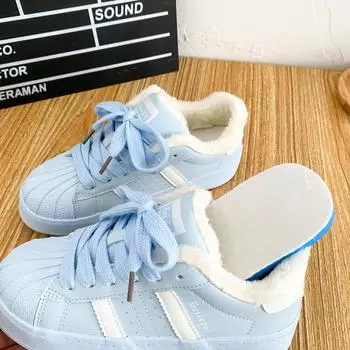 BE-6820 Fleece Thickened Shell Head White Shoes Women s Shoes Winter Large Cotton Board Shoes Warm 2024 New Cotton Shoes 35