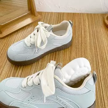BE-6822 latex insole/2025 spring new platform white shoes women s shoes board shoes flat leather casual shoes 35 синий