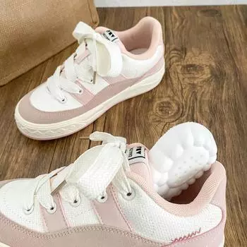 BE-6832 latex insole/2025 spring new bread shoes women s shoes board shoes niche round head casual white shoes 35