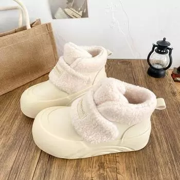 BE-6837 Латексная стелька/бархатная толстая подошва с высоким берцем и застежкой-липучкой из хлопка, женская обувь, зимняя теплая обувь для серфинга, белые туфли 35 бежевый